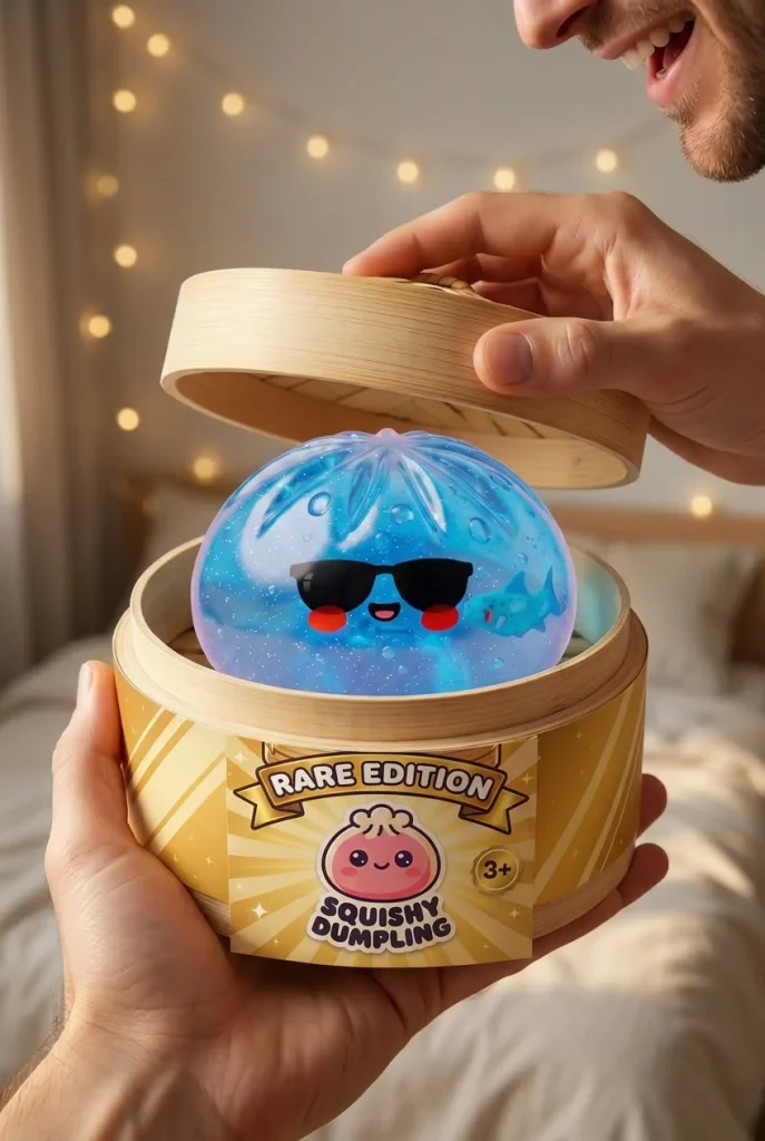 Dumpling Squishy Sonnenbrille Chill beim Auspacken