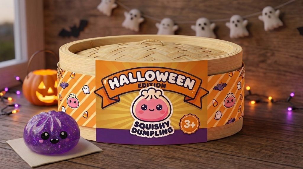 Dumpling Squishy Vampire Halloween Glitter in seiner kawaii Umgebung