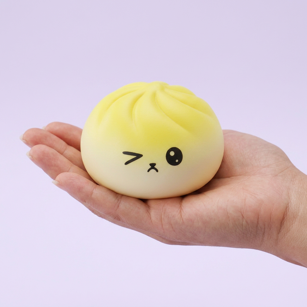 Mystery Dumpling Squishy Viral-Trend in der Hand gehalten, echte Größe