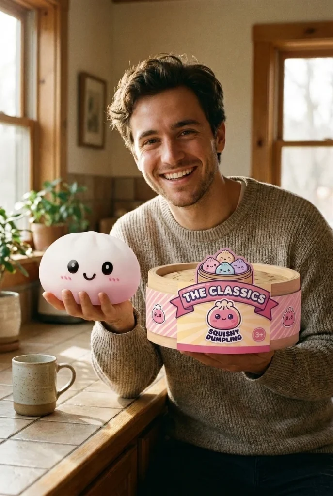 Dumpling Squishy Schneeweiß mit Bambuskörbchen mit seiner Box