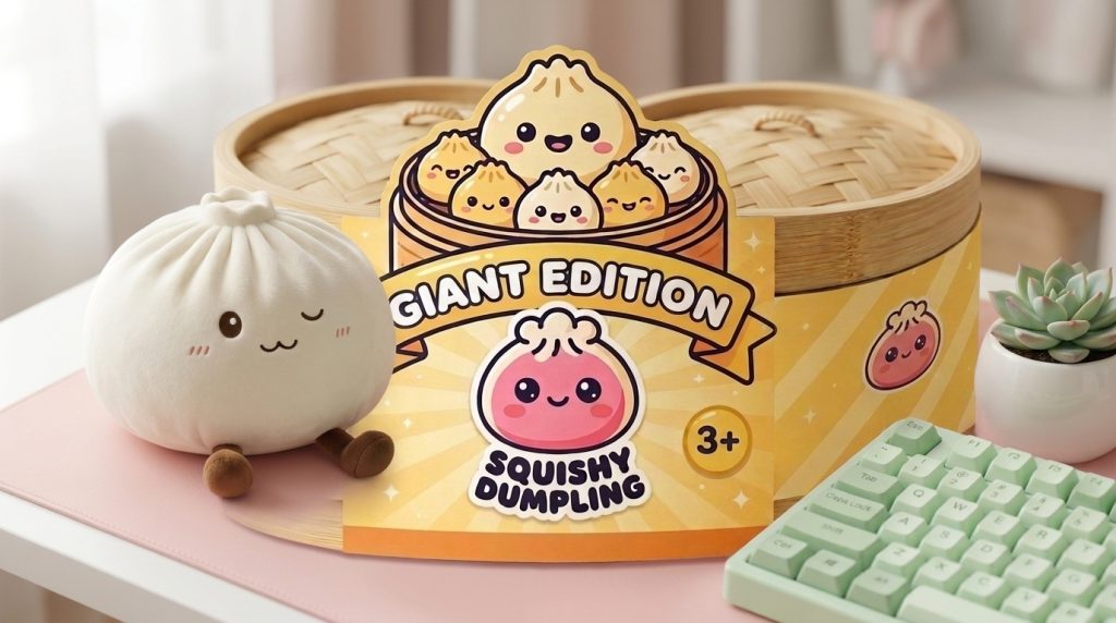 Dumplings Squishy Toy Weiß XXL in seiner kawaii Umgebung