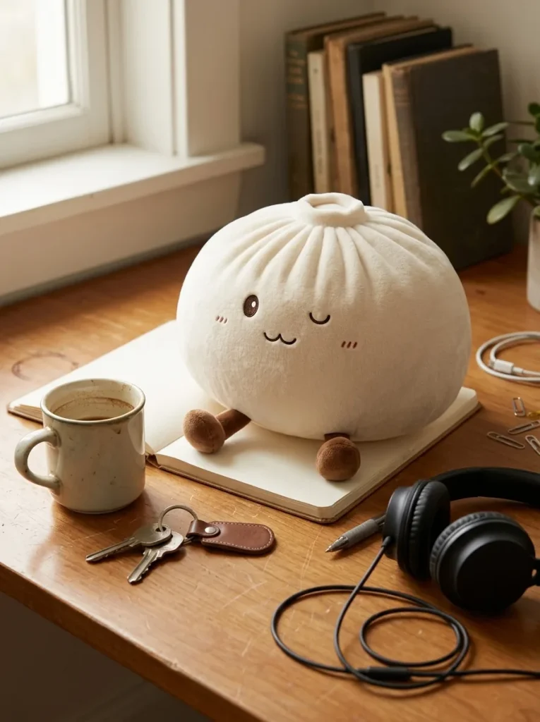 Dumplings Squishy Toy Weiß XXL auf dem Schreibtisch