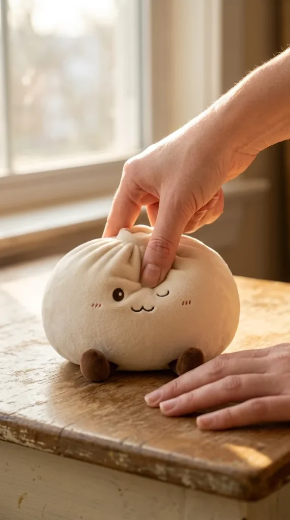 Dumplings Squishy Toy Weiß XXL beim Drücken