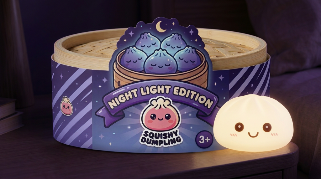 Dumpling Squishy Nachtlicht Weiß Mondlicht in seiner kawaii Umgebung