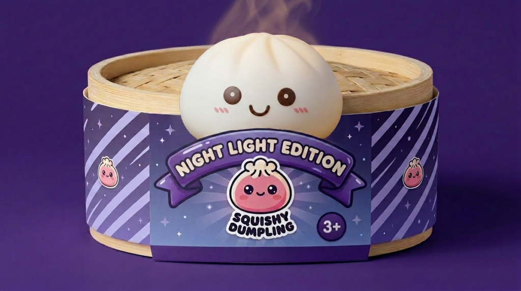 Dumpling Squishy Nachtlicht Weiß Mondlicht im Bambus-Dämpfkörbchen