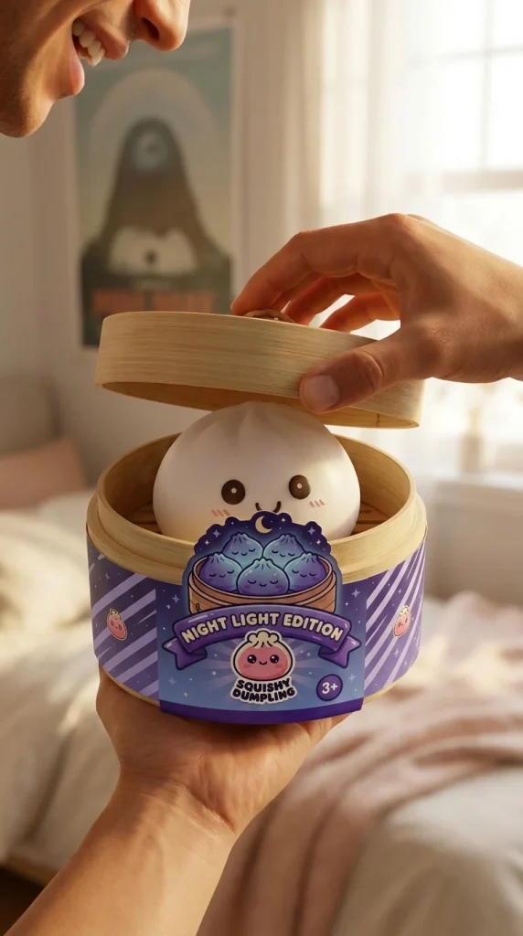 Dumpling Squishy Nachtlicht Weiß Mondlicht beim Auspacken