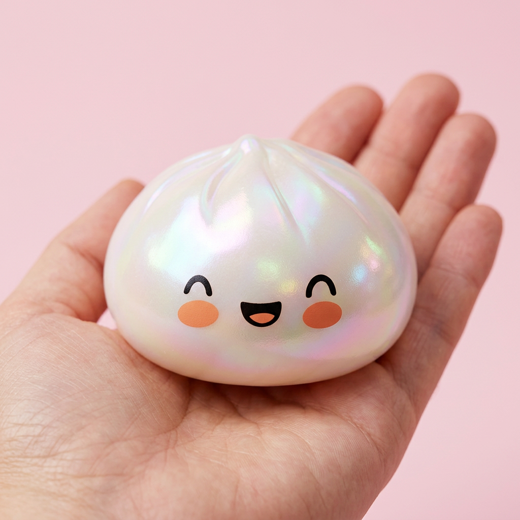 Dumpling Squishy Weiß Wolke in der Hand gehalten, echte Größe