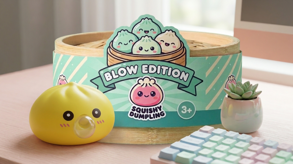 Jumbo Dumpling Squishy Gelb Riesig in seiner kawaii Umgebung