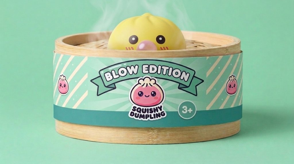 Jumbo Dumpling Squishy Gelb Riesig im Bambus-Dämpfkörbchen