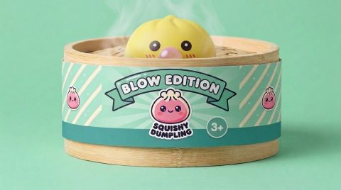 Jumbo Dumpling Squishy Gelb Riesig im Bambus-Dämpfkörbchen