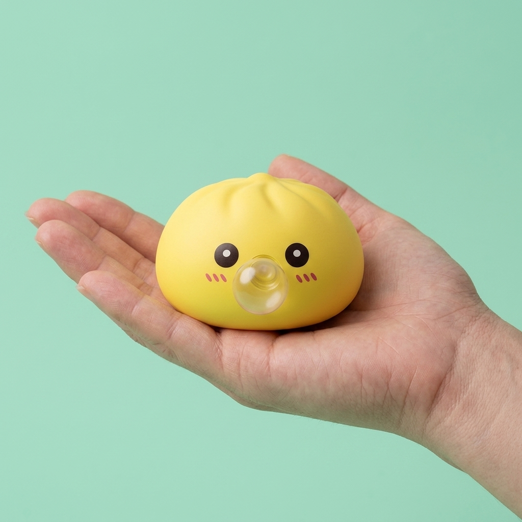 Jumbo Dumpling Squishy Gelb Riesig in der Hand gehalten, echte Größe