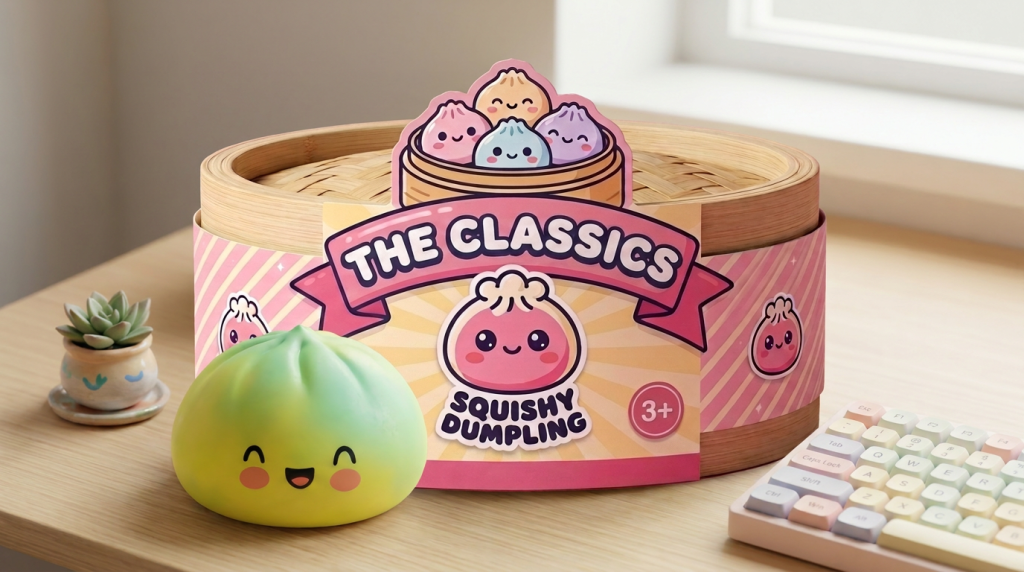 Squishy Dumpling Sunset Gelb in seiner kawaii Umgebung
