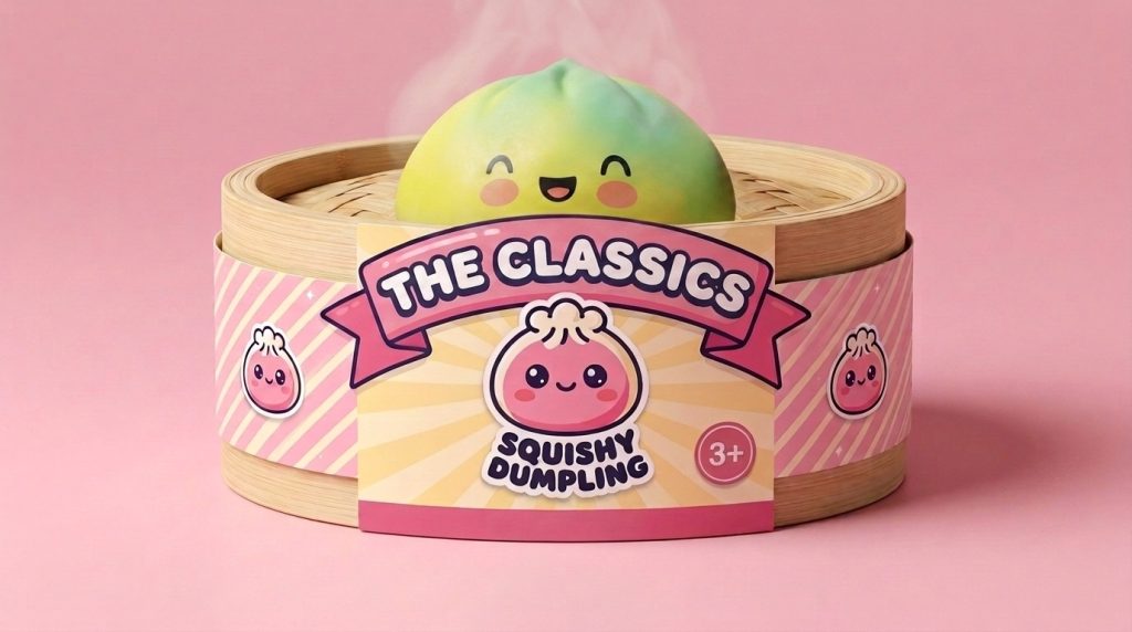 Squishy Dumpling Sunset Gelb im Bambus-Dämpfkörbchen