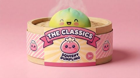 Squishy Dumpling Sunset Gelb im Bambus-Dämpfkörbchen