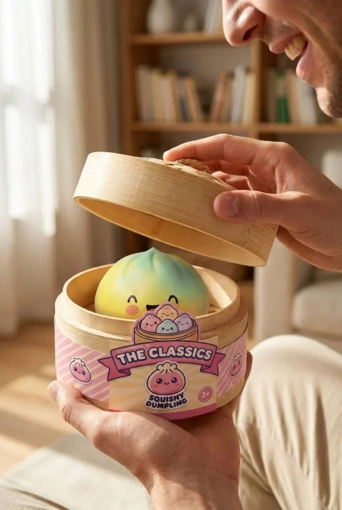 Squishy Dumpling Sunset Gelb beim Auspacken