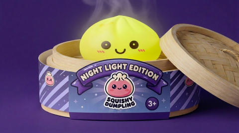 Dumpling Squishy Nachtlicht Sonnengelb im Bambus-Dämpfkörbchen