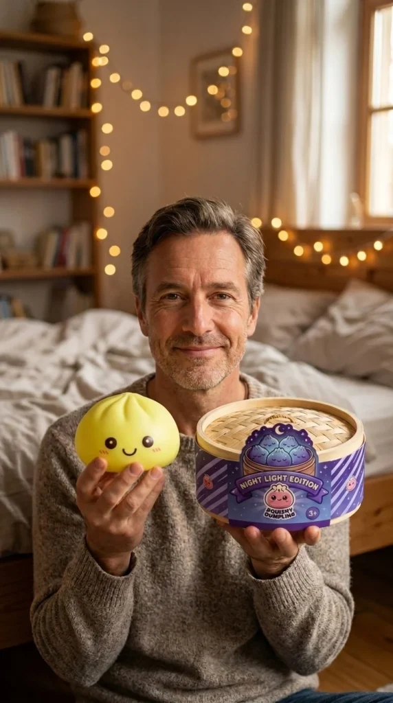 Dumpling Squishy Nachtlicht Sonnengelb mit seiner Box