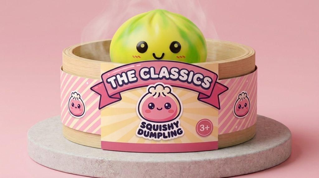 Dumpling Squishy Tie Dye Zitronengelb im Bambus-Dämpfkörbchen