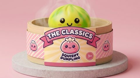 Dumpling Squishy Tie Dye Zitronengelb im Bambus-Dämpfkörbchen