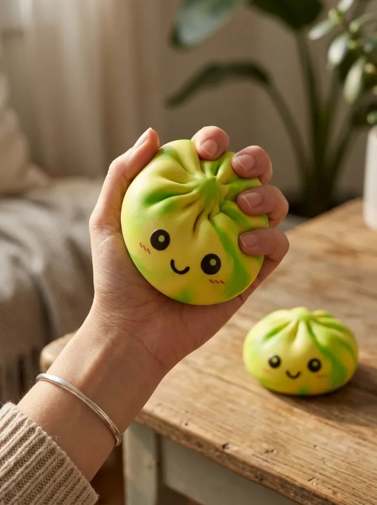 Dumpling Squishy Tie Dye Zitronengelb beim Drücken