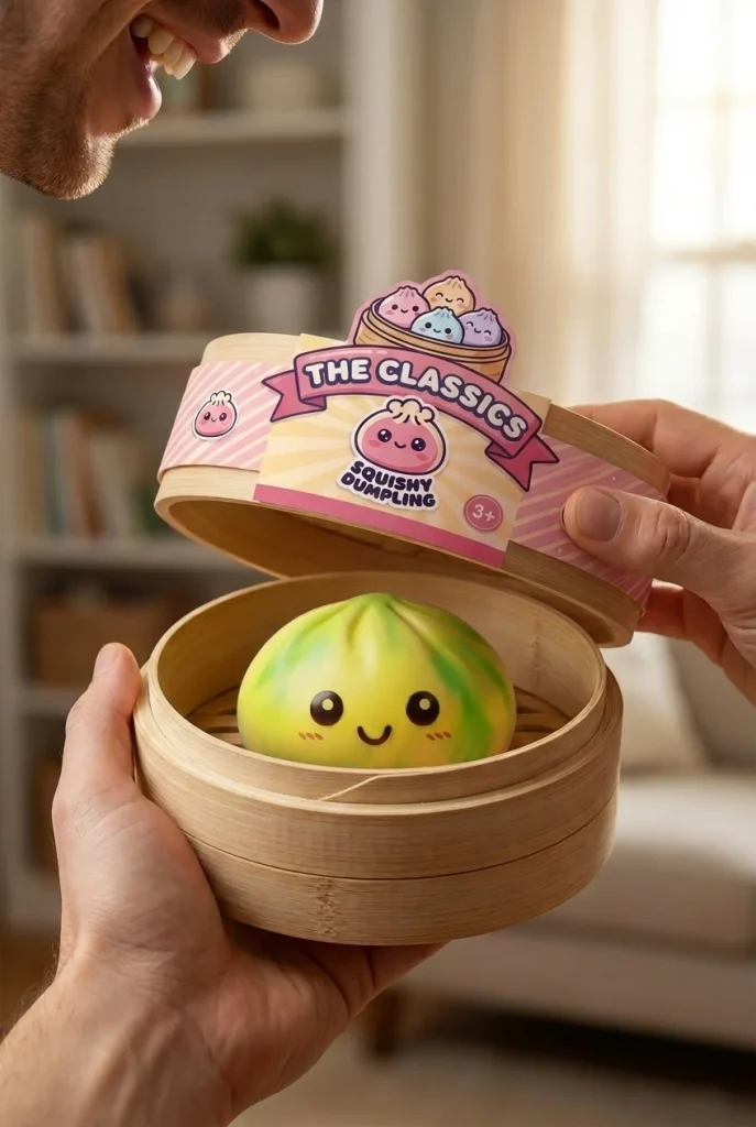 Dumpling Squishy Tie Dye Zitronengelb beim Auspacken