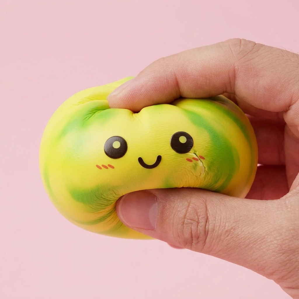 Dumpling Squishy Tie Dye Zitronengelb — slow-rise Effekt, der Schaum federt langsam zurück