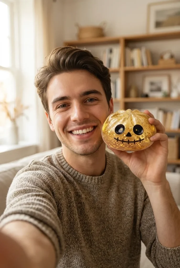 Dumpling Squishy Zombie Halloween Glitter Gold im Alltag