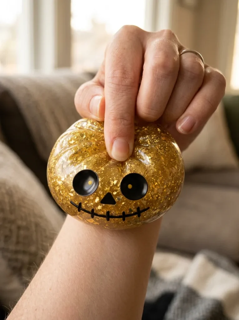 Dumpling Squishy Zombie Halloween Glitter Gold beim Drücken