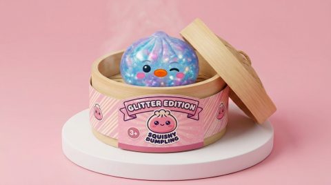 Dumpling Squishy Pinguin Blau Galaxy im Bambus-Dämpfkörbchen