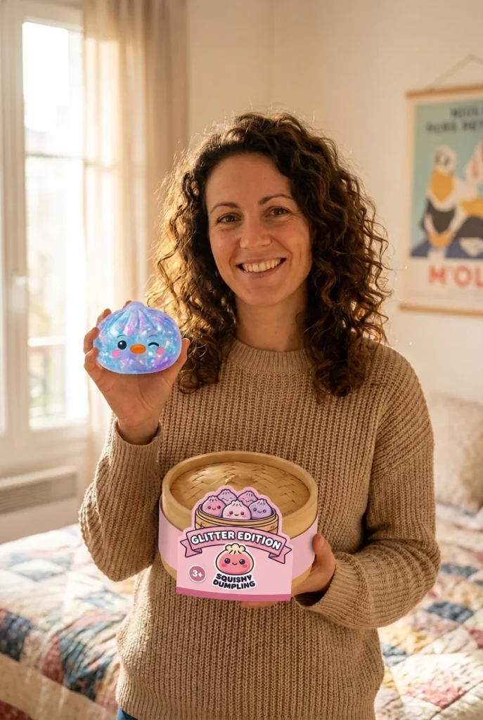 Dumpling Squishy Pinguin Blau Galaxy mit seiner Box