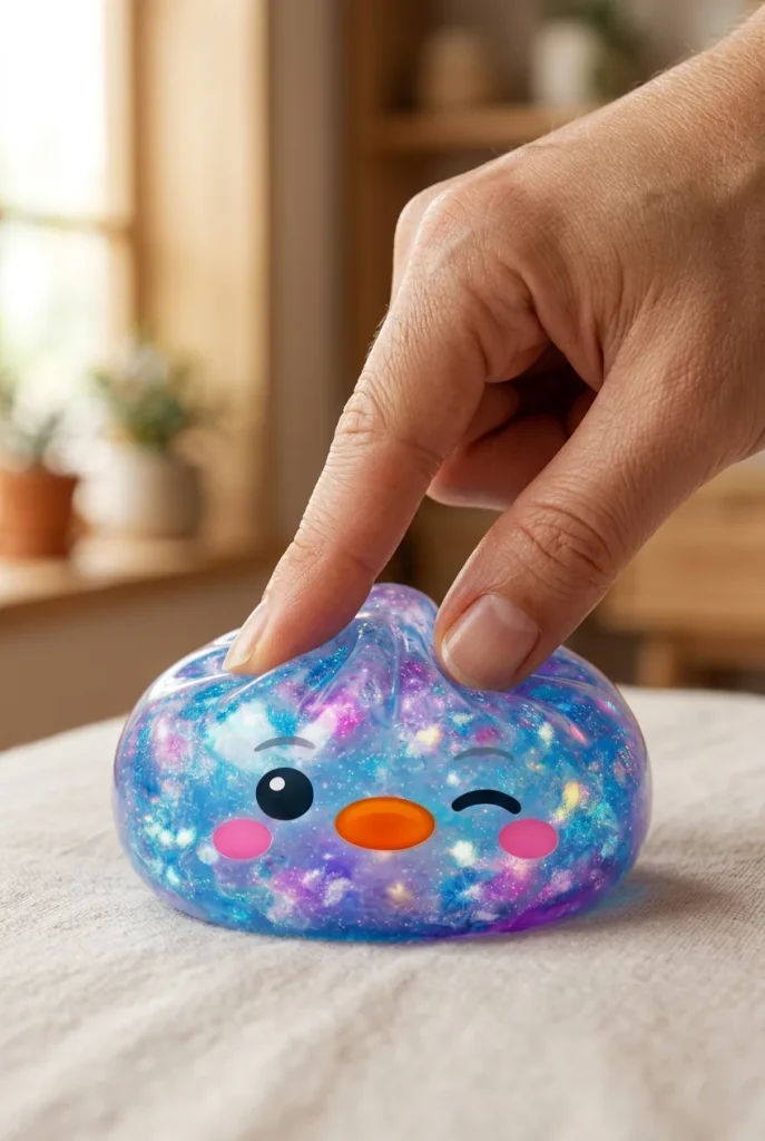 Dumpling Squishy Pinguin Blau Galaxy beim Drücken