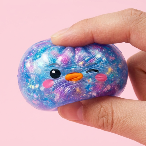 Dumpling Squishy Pinguin Blau Galaxy — slow-rise Effekt, der Schaum federt langsam zurück