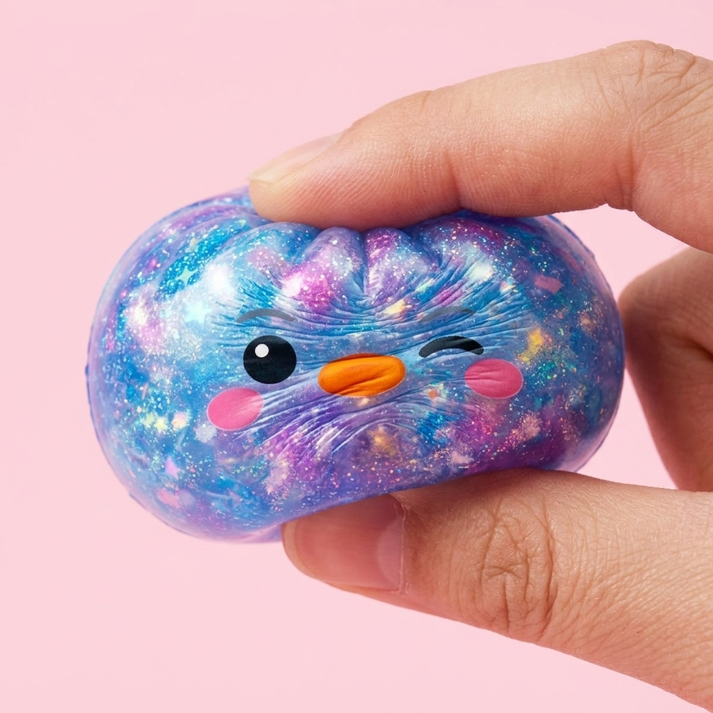 Dumpling Squishy Pinguin Blau Galaxy — slow-rise Effekt, der Schaum federt langsam zurück