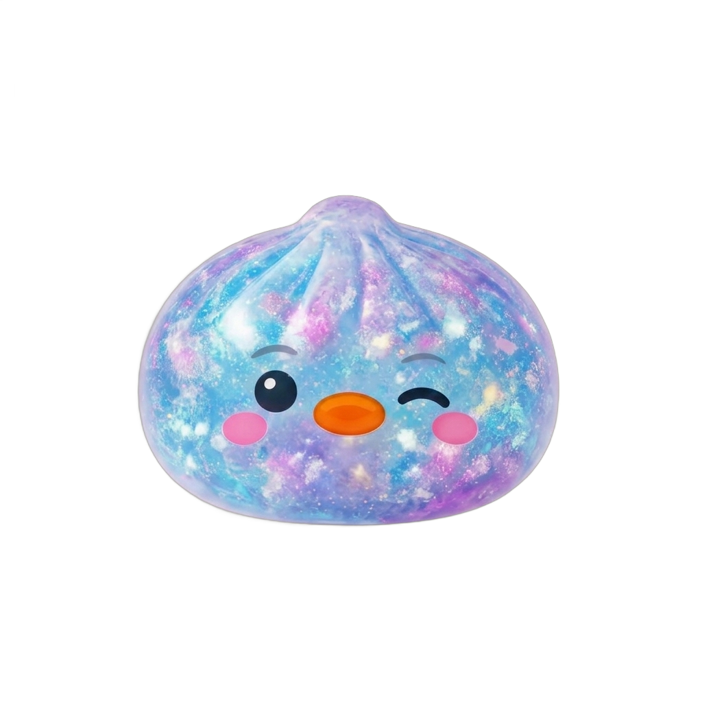 Dumpling Squishy Pinguin Blau Galaxy beim Drücken, weiches Material