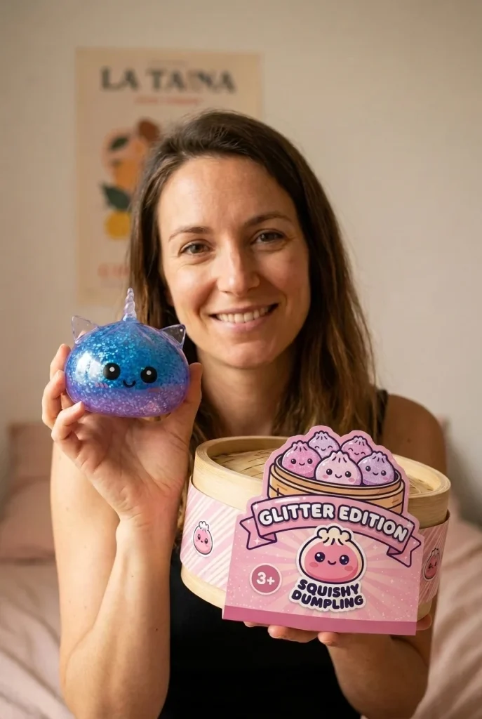 Dumpling Squishy Einhorn Glitter Blau mit seiner Box