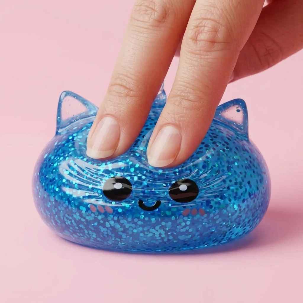 Dumpling Squishy Einhorn Glitter Blau beim Drücken, weiches Material