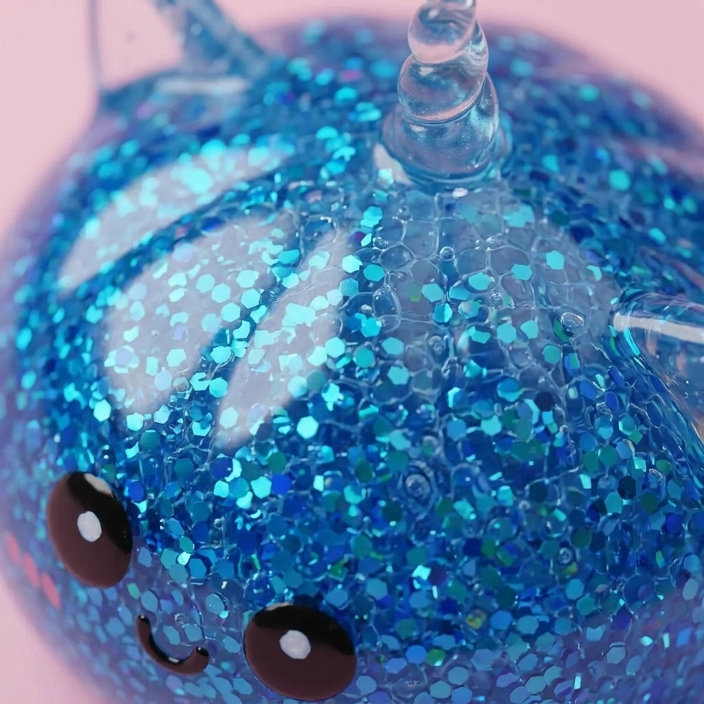 Dumpling Squishy Einhorn Glitter Blau — Makro-Nahaufnahme der Textur