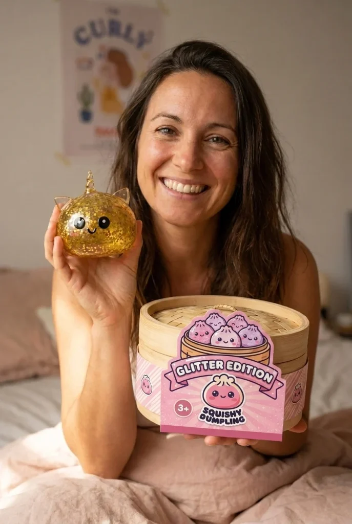 Einhorn Glitter Dumpling Squishy Gold mit seiner Box