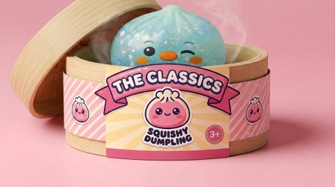 Dumpling Squishy Pinguin Mintgrün Frost im Bambus-Dämpfkörbchen