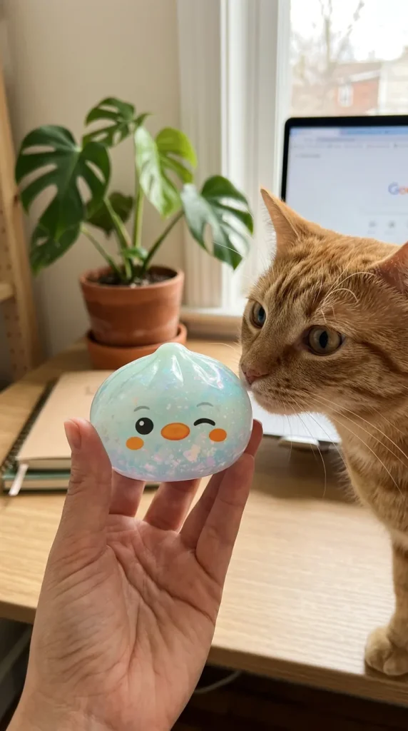 Dumpling Squishy Pinguin Mintgrün Frost mit einem Kuscheltier
