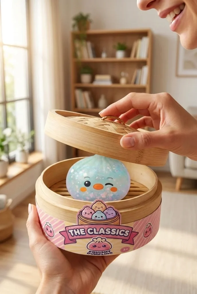 Dumpling Squishy Pinguin Mintgrün Frost beim Auspacken