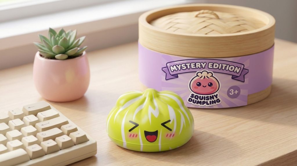 Squishy Dumpling Mystery Happy Faces Box in seiner kawaii Umgebung