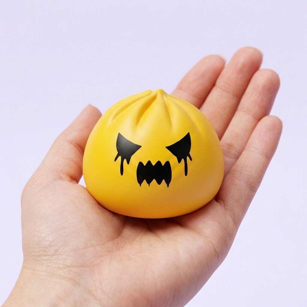 Dumpling Squishy Geist Mystery in der Hand gehalten, echte Größe