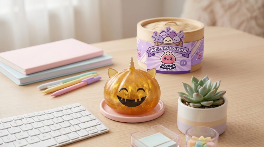 Squishy Dumpling Mystery Halloween Einhorn in seiner kawaii Umgebung