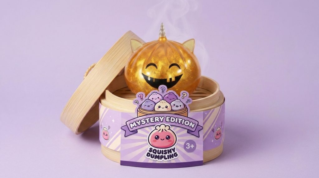 Squishy Dumpling Mystery Halloween Einhorn im Bambus-Dämpfkörbchen