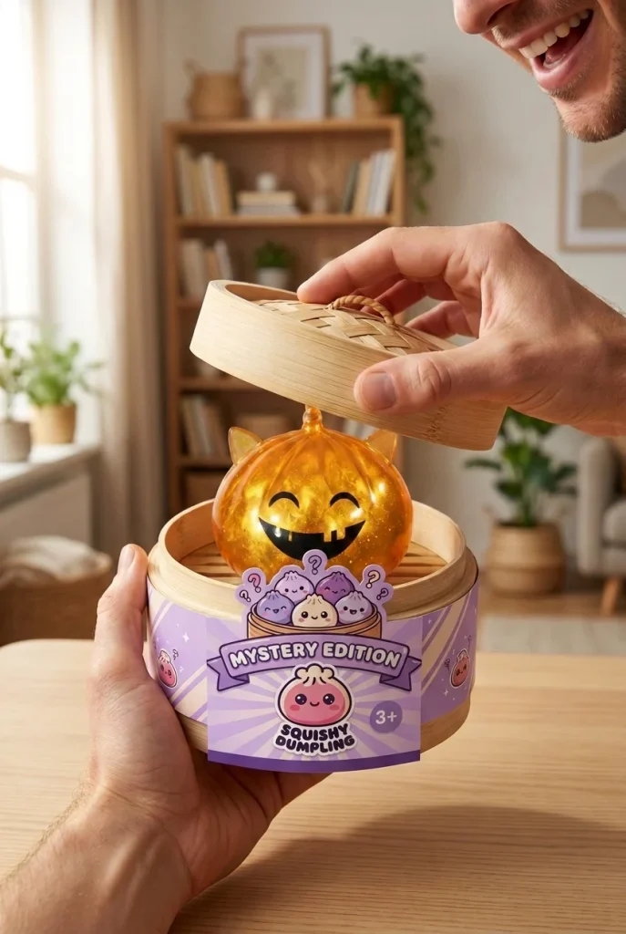 Squishy Dumpling Mystery Halloween Einhorn beim Auspacken