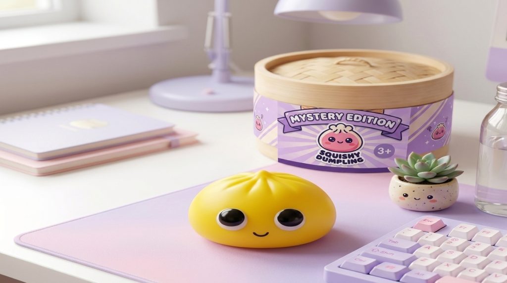 Dumpling Squishy Mystery Pop Großaugen in seiner kawaii Umgebung