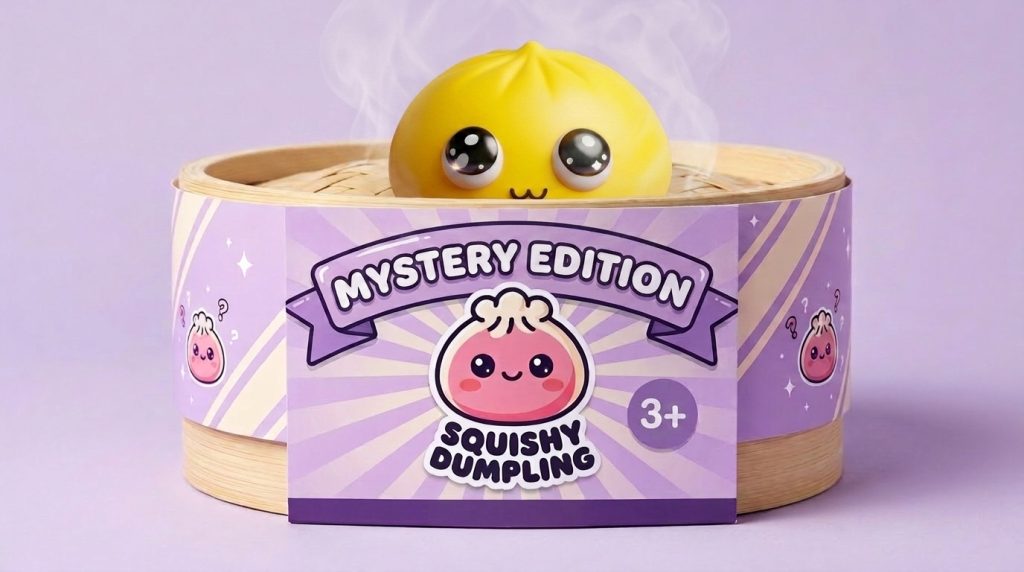 Dumpling Squishy Mystery Pop Großaugen im Bambus-Dämpfkörbchen