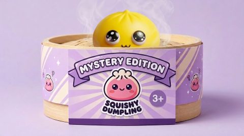 Dumpling Squishy Mystery Pop Großaugen im Bambus-Dämpfkörbchen