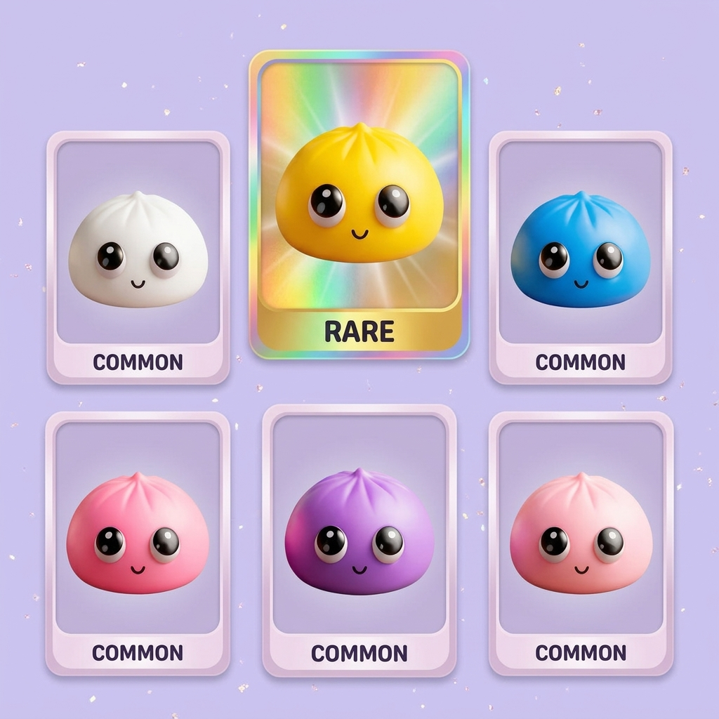 Dumpling Squishy Mystery Pop Großaugen beim Drücken, weiches Material